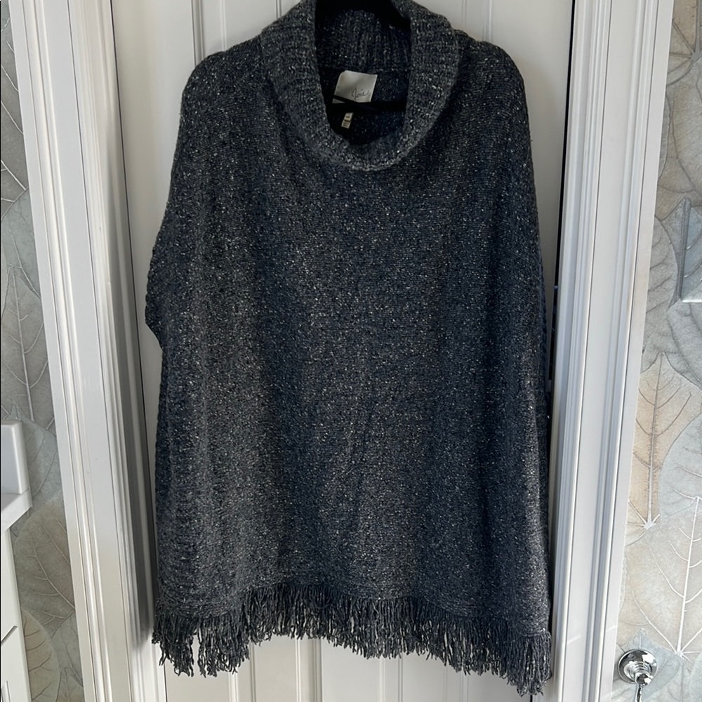 Cozy Charcoal Knit Sweater with Fringe